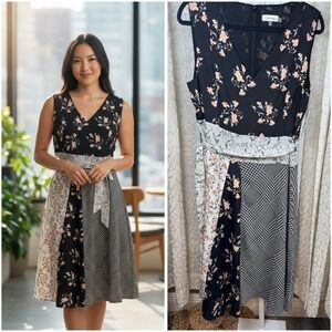 NWT Calvin Klein Women's Mixed Print Floral Patchwork Midi Dress‎ – Size 12